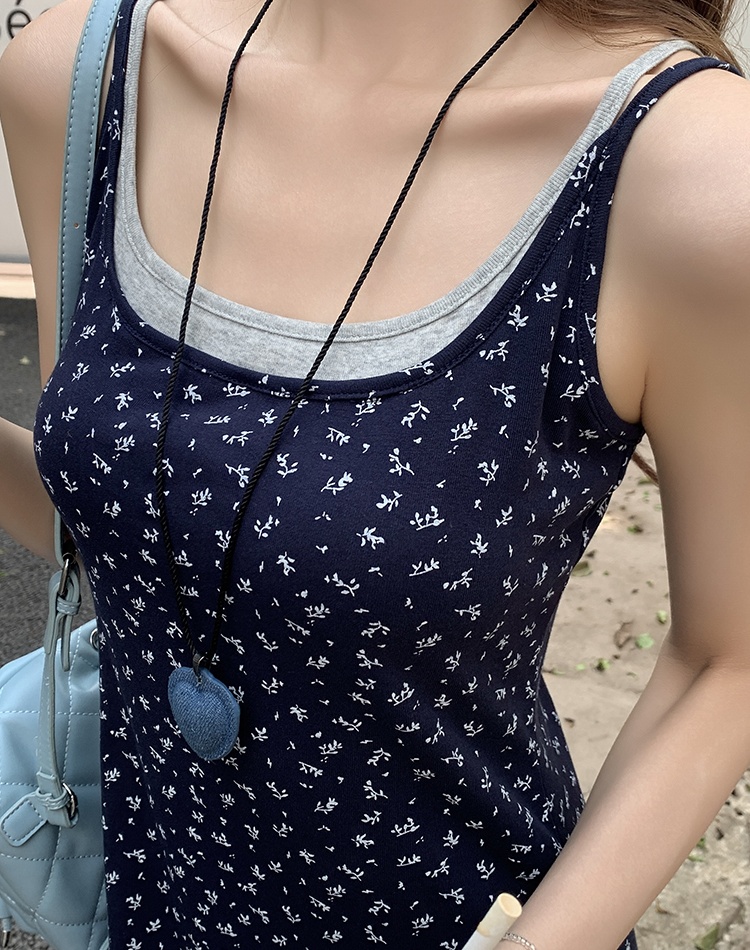 Pinched waist floral dress Pseudo-two long dress for women