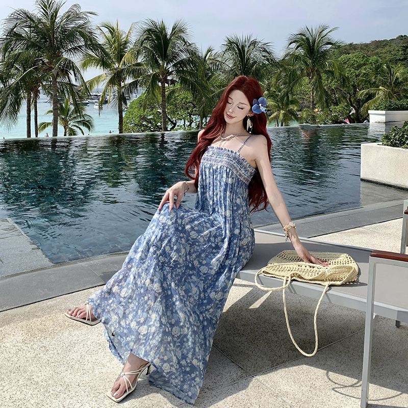 Wrapped chest strap dress vacation dress for women