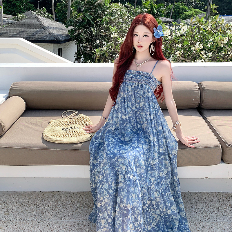 Wrapped chest strap dress vacation dress for women