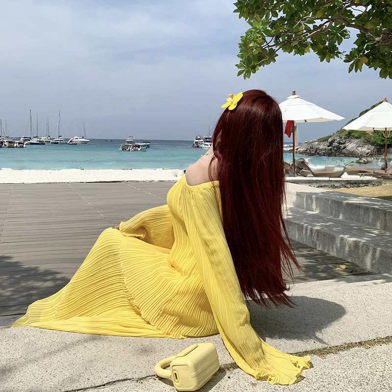 Thin summer skirt yellow tops 2pcs set for women