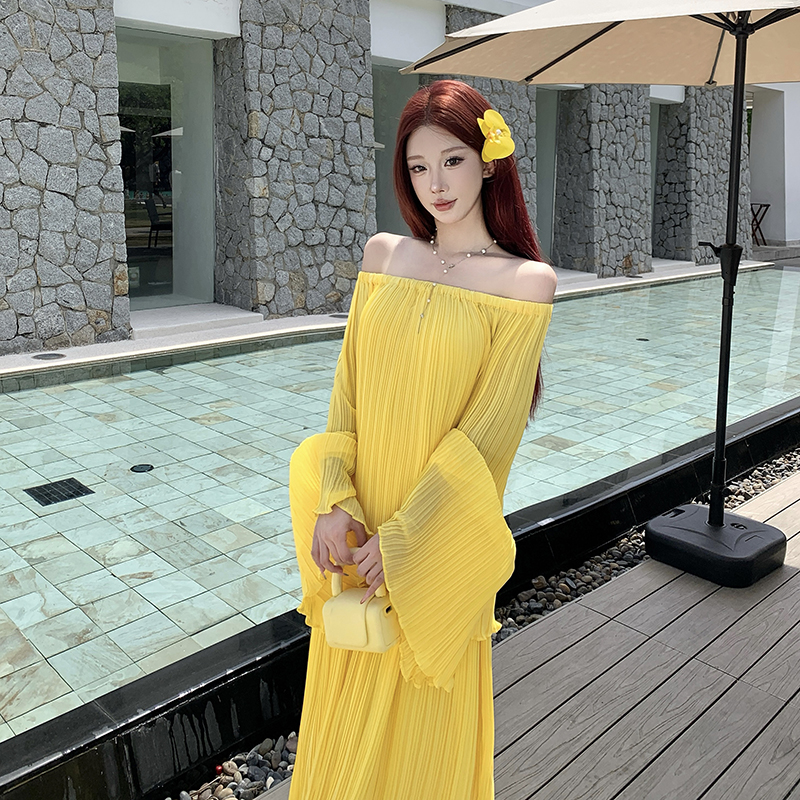 Thin summer skirt yellow tops 2pcs set for women