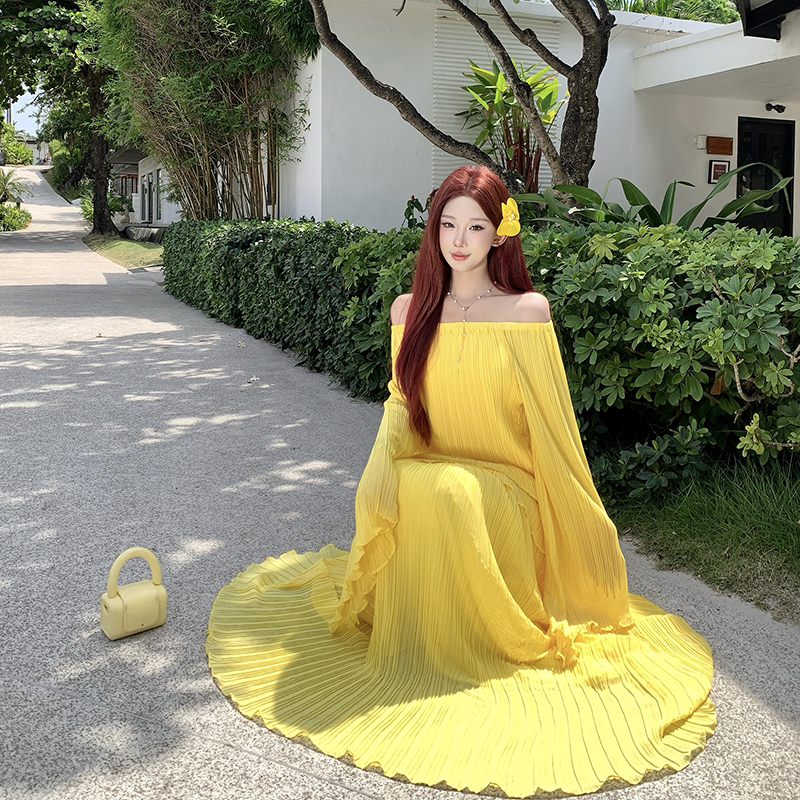 Thin summer skirt yellow tops 2pcs set for women