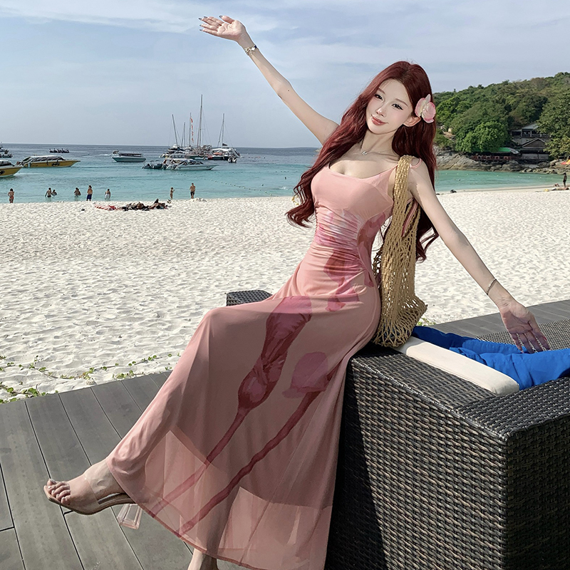 Fold sling colors slim elasticity strapless gauze dress