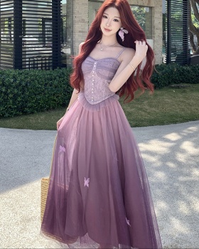 Gauze butterfly gradient stereoscopic strap dress