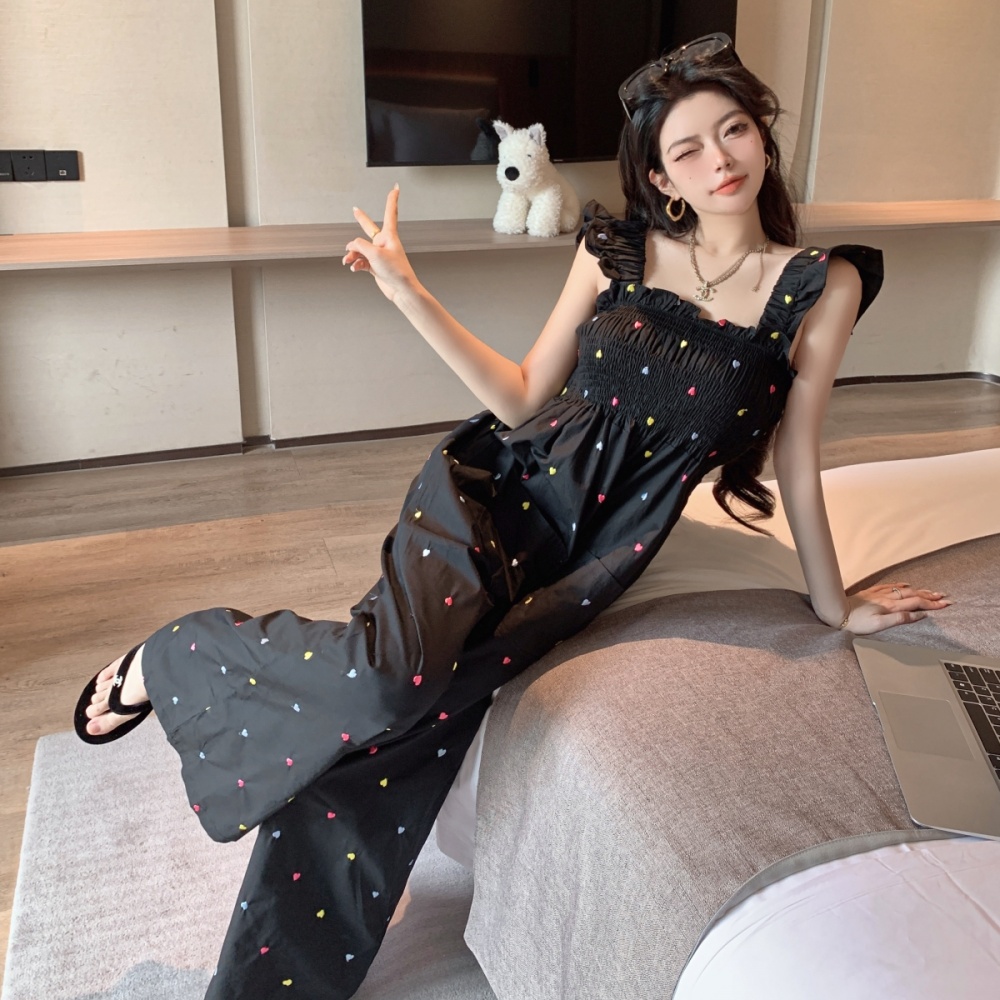Summer embroidery colors boats sleeve jumpsuit for women