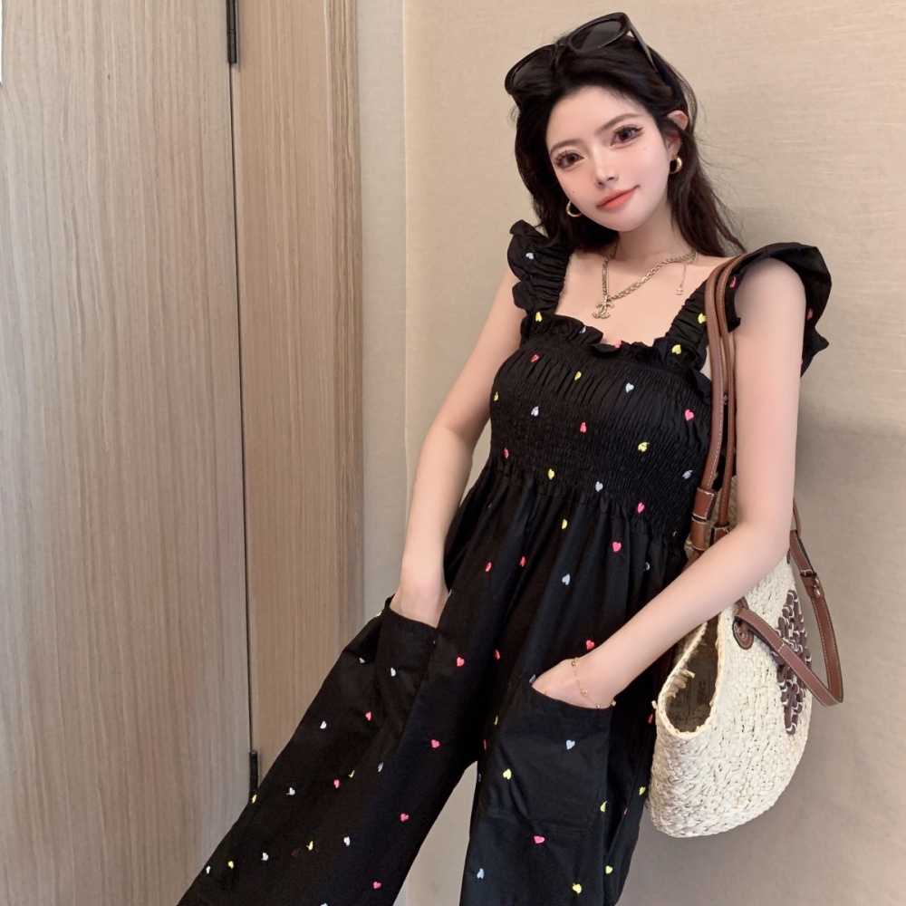 Summer embroidery colors boats sleeve jumpsuit for women