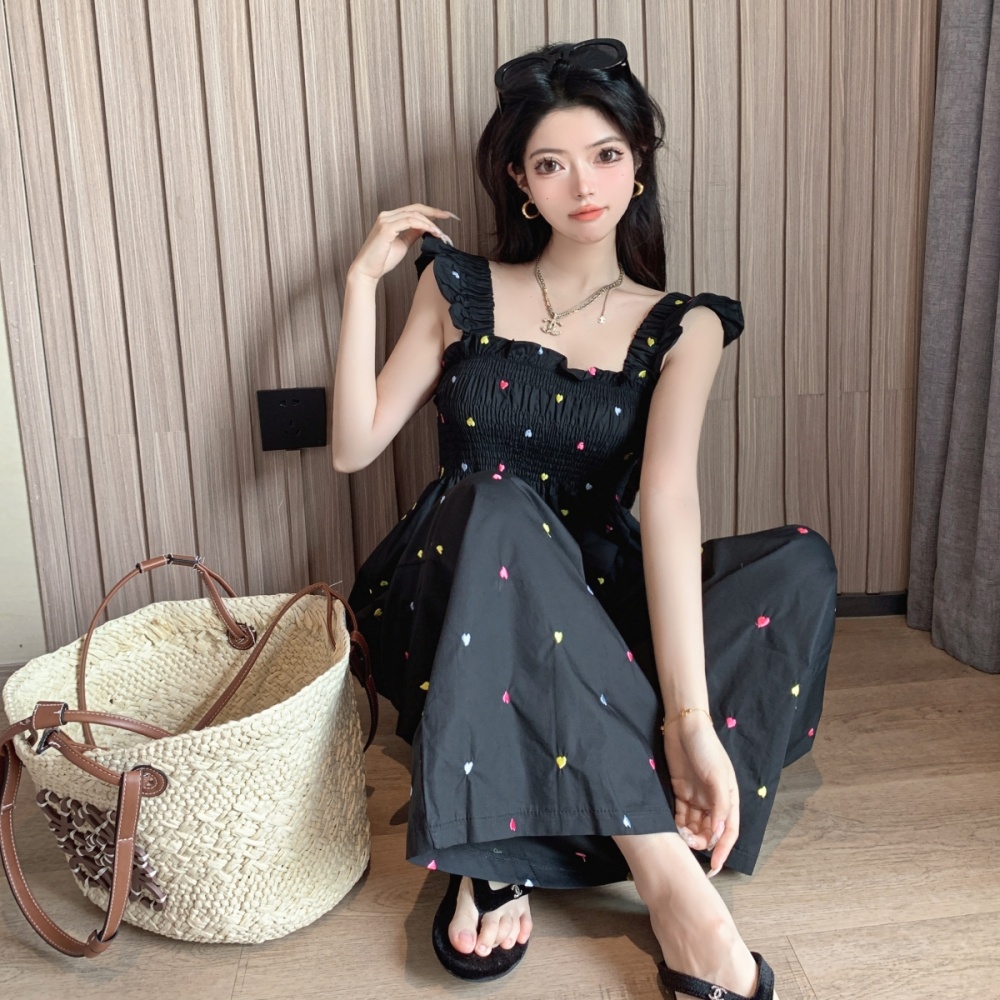 Summer embroidery colors boats sleeve jumpsuit for women