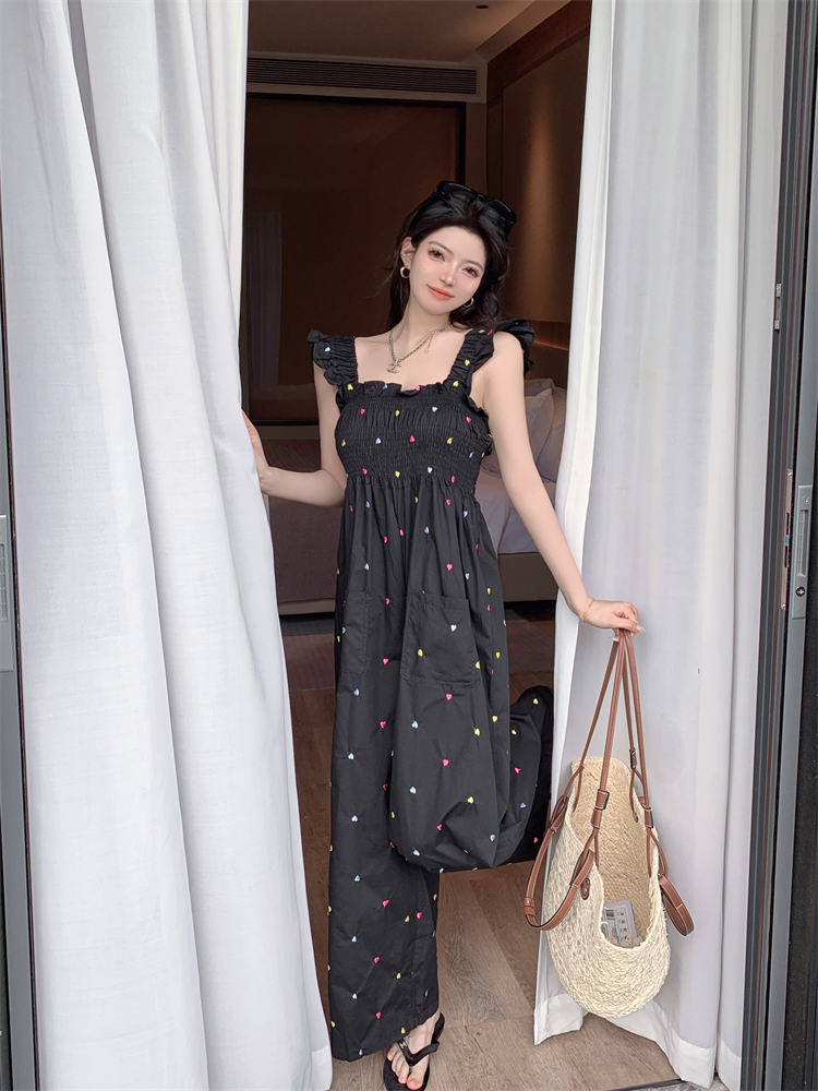 Summer embroidery colors boats sleeve jumpsuit for women