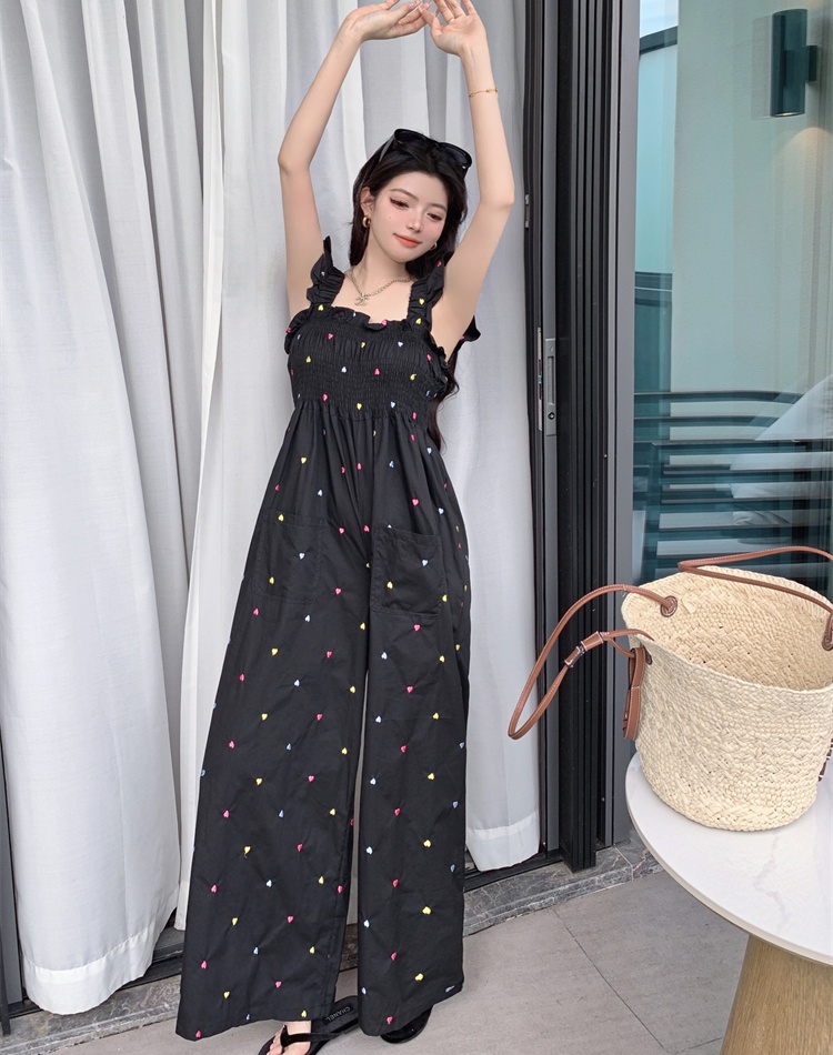 Summer embroidery colors boats sleeve jumpsuit for women