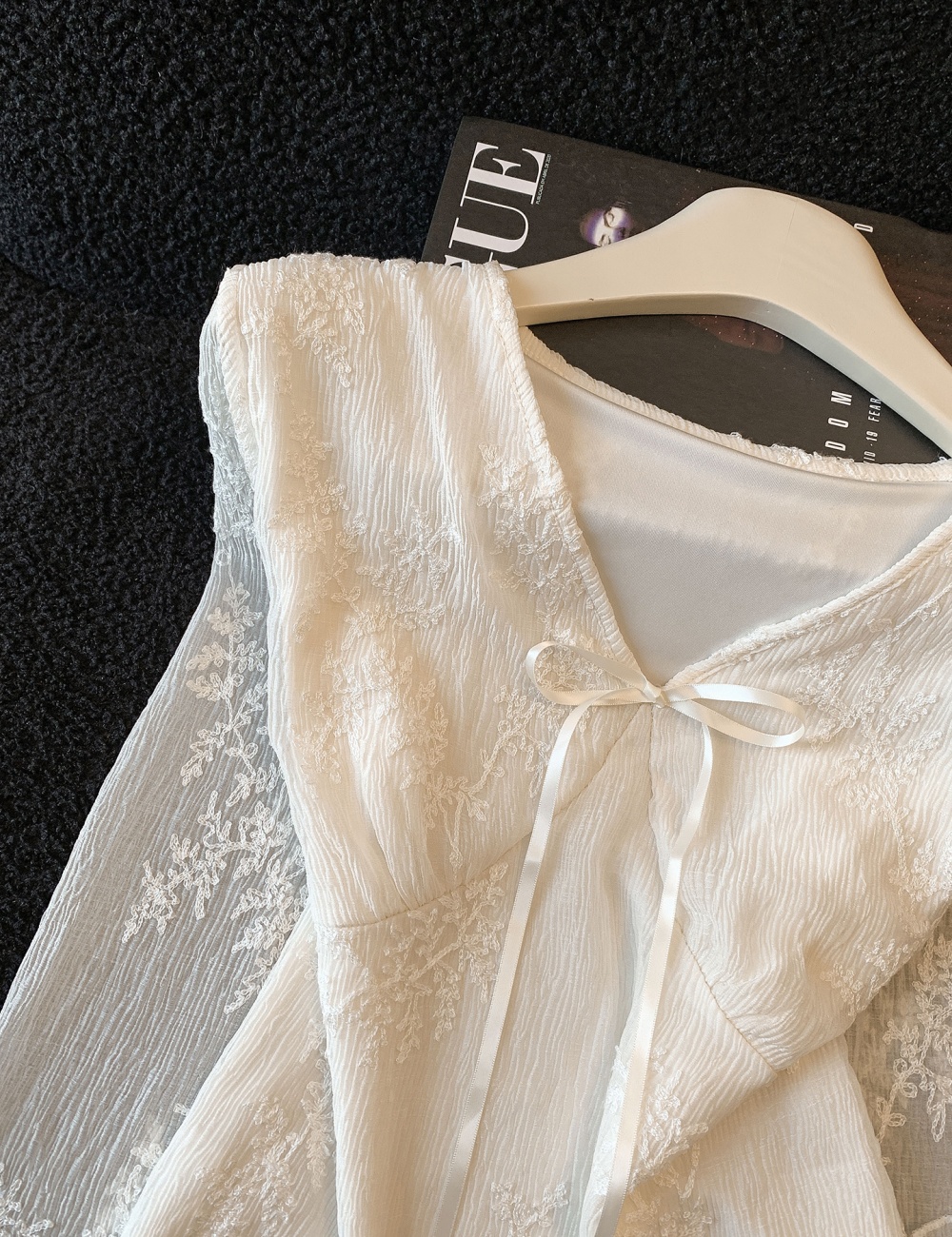 Bow V-neck tops lace temperament small shirt for women