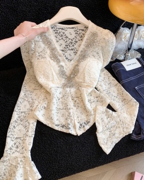 V-neck France style slim shirts enticement lace tops