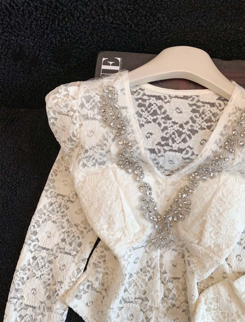 V-neck France style slim shirts enticement lace tops