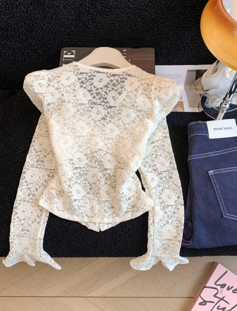 V-neck France style slim shirts enticement lace tops