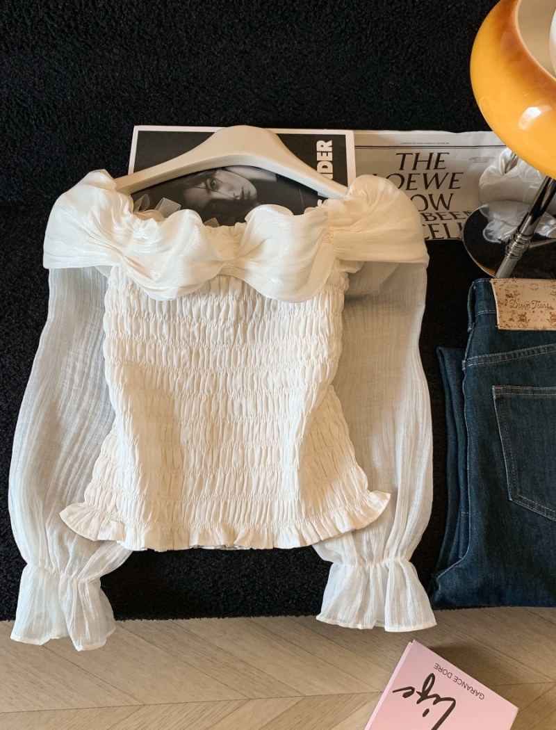 Stereoscopic fold tops long sleeve shirt