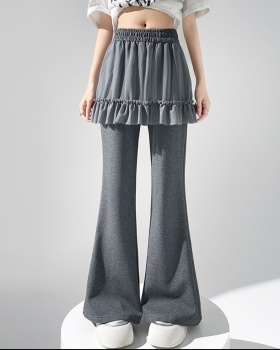 High waist micro speaker pants lace flare pants for women