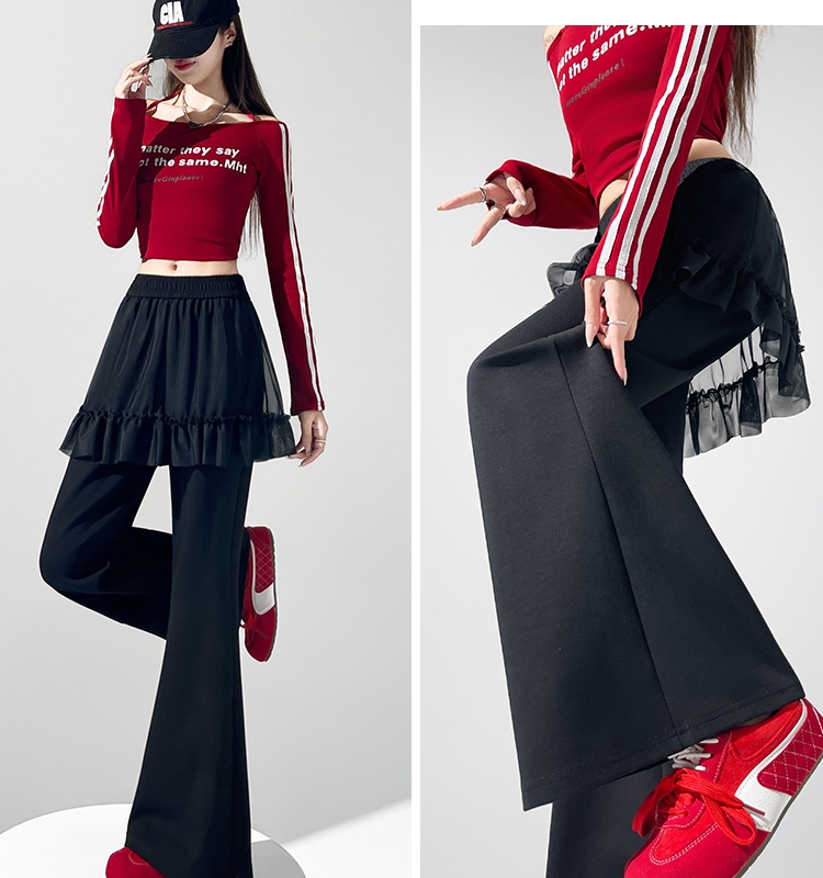 High waist micro speaker pants lace flare pants for women