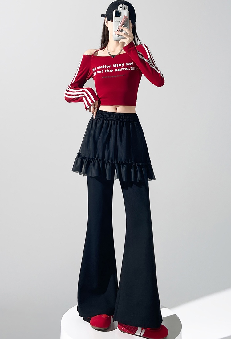 High waist micro speaker pants lace flare pants for women