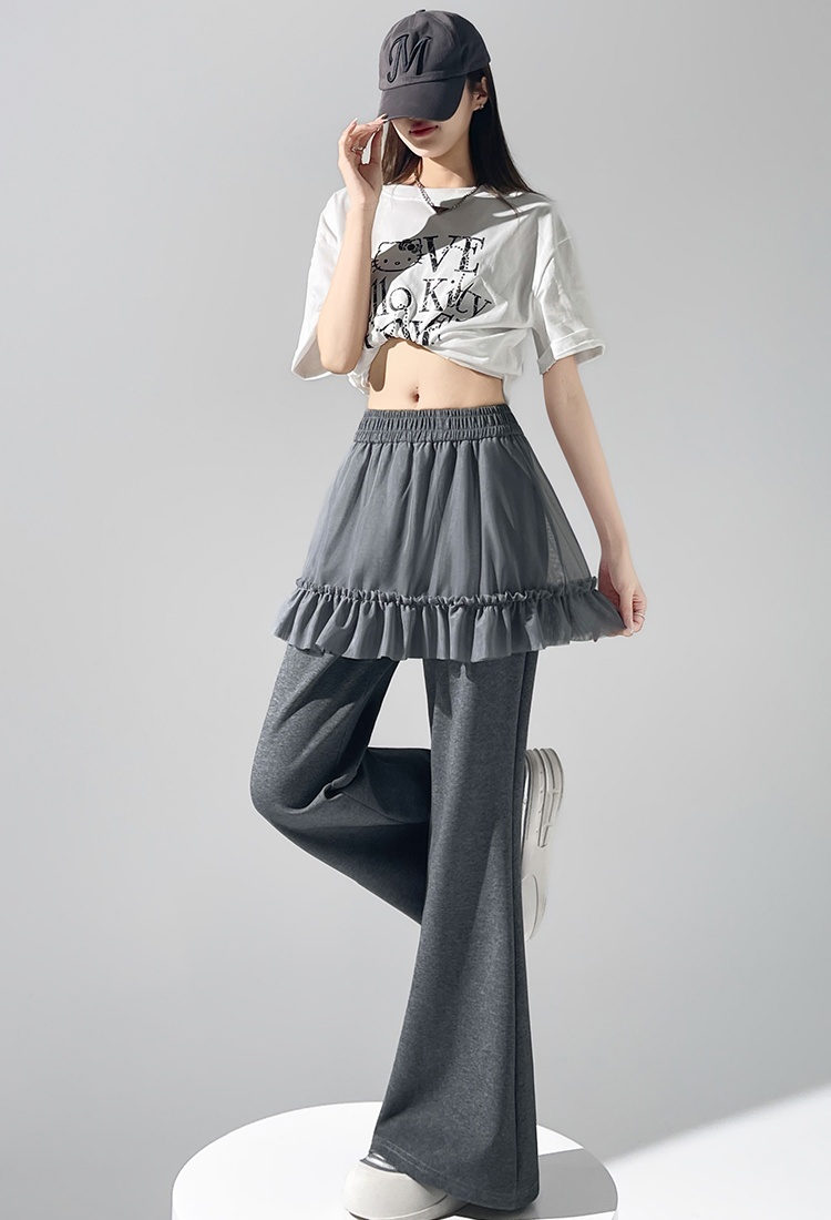 High waist micro speaker pants lace flare pants for women