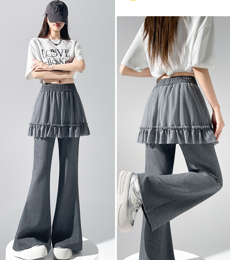 High waist micro speaker pants lace flare pants for women