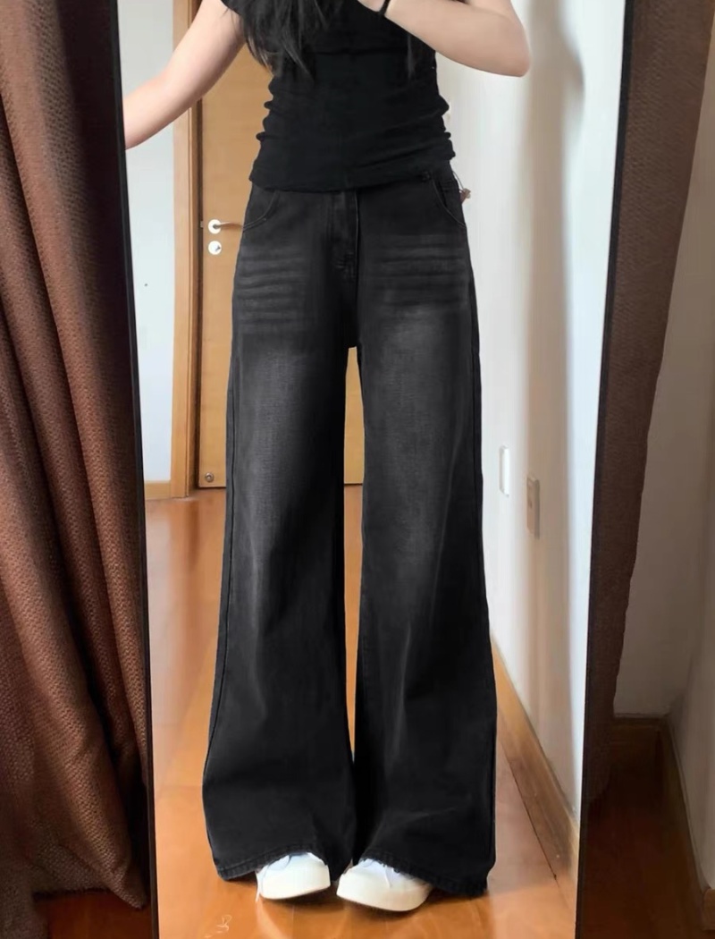 Wide leg slim jeans mopping high waist pants for women