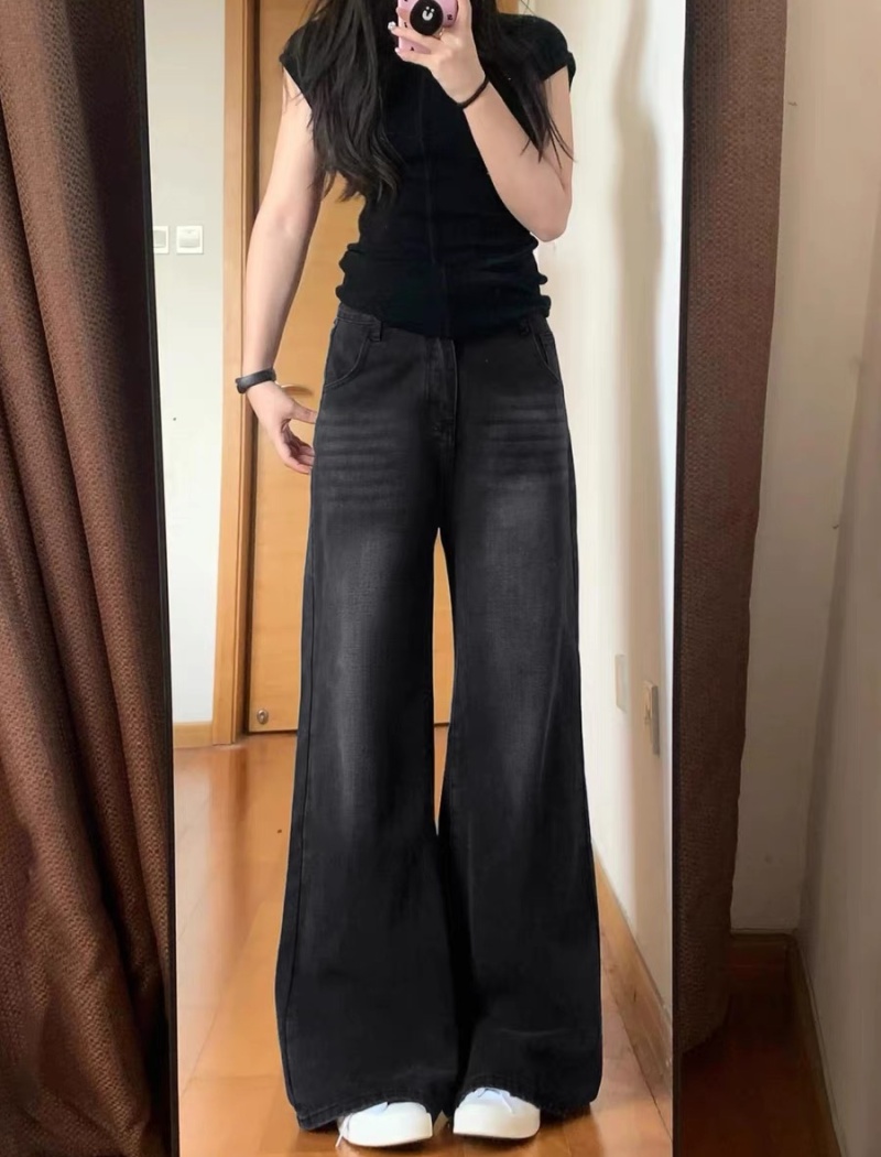 Wide leg slim jeans mopping high waist pants for women