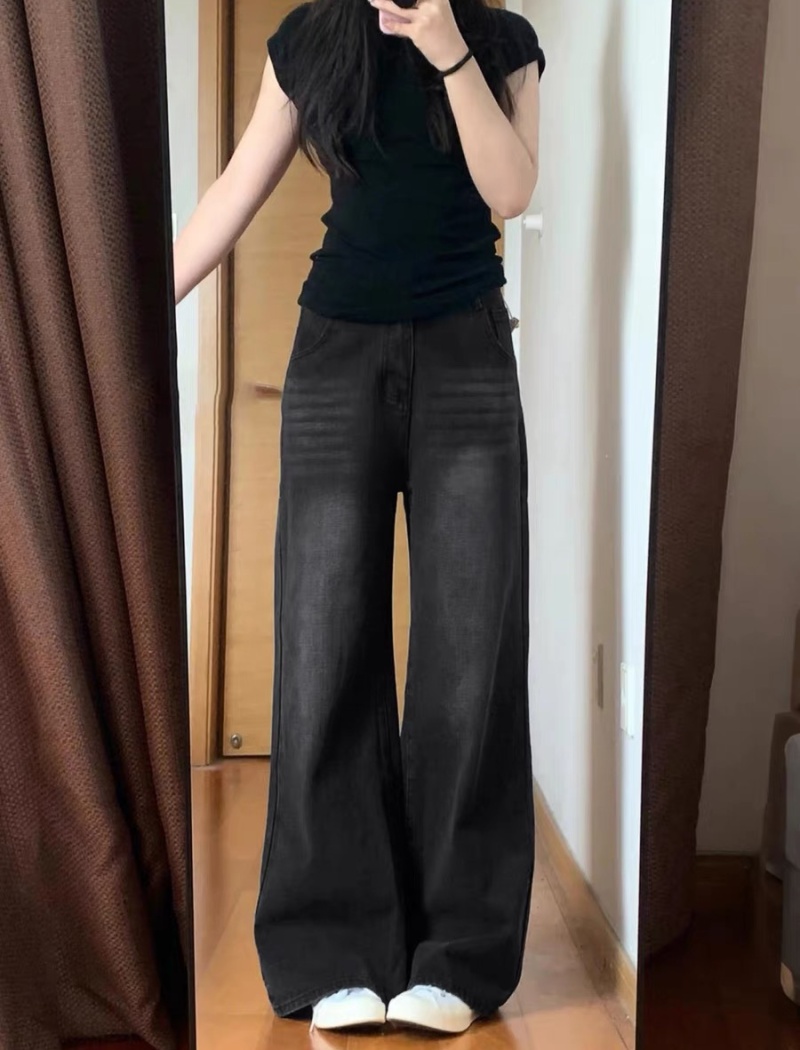 Wide leg slim jeans mopping high waist pants for women