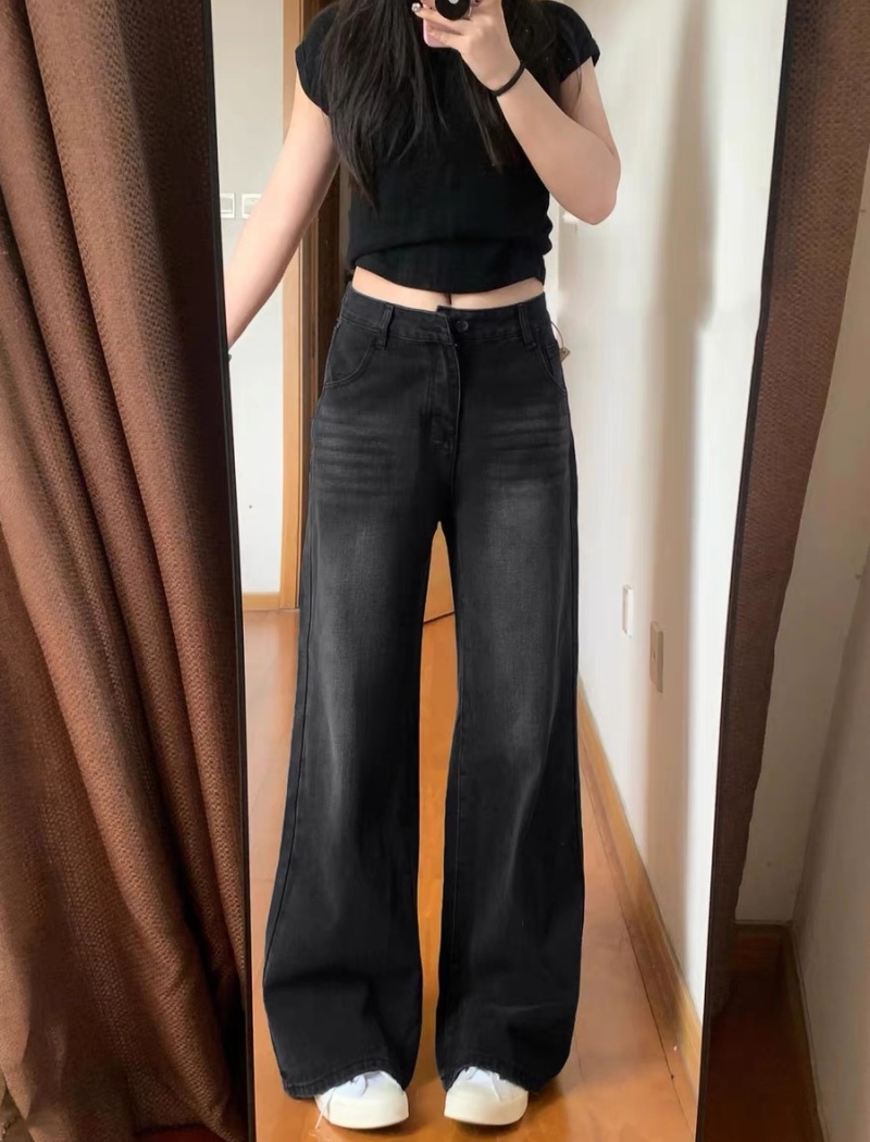 Wide leg slim jeans mopping high waist pants for women