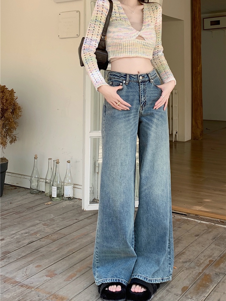 Mopping retro jeans straight loose wide leg pants for women