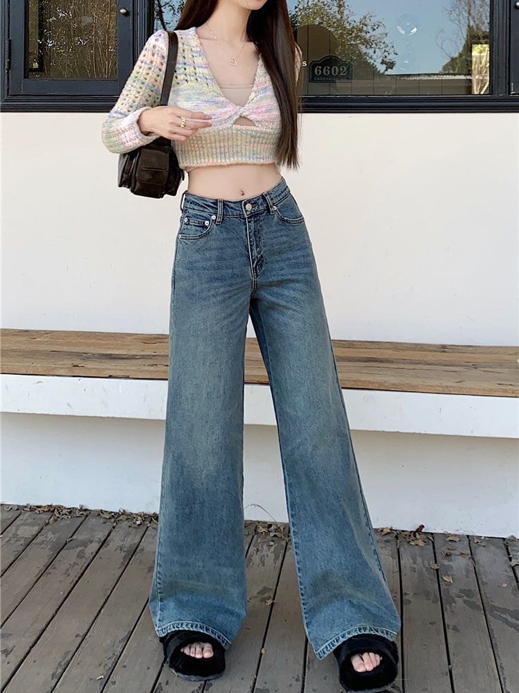 Mopping retro jeans straight loose wide leg pants for women