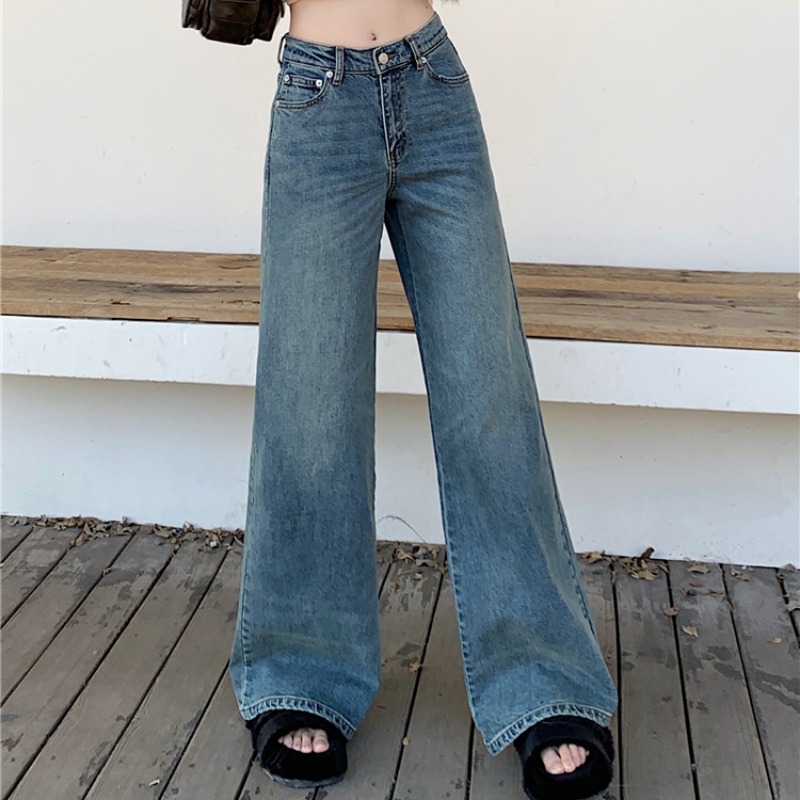 Mopping retro jeans straight loose wide leg pants for women