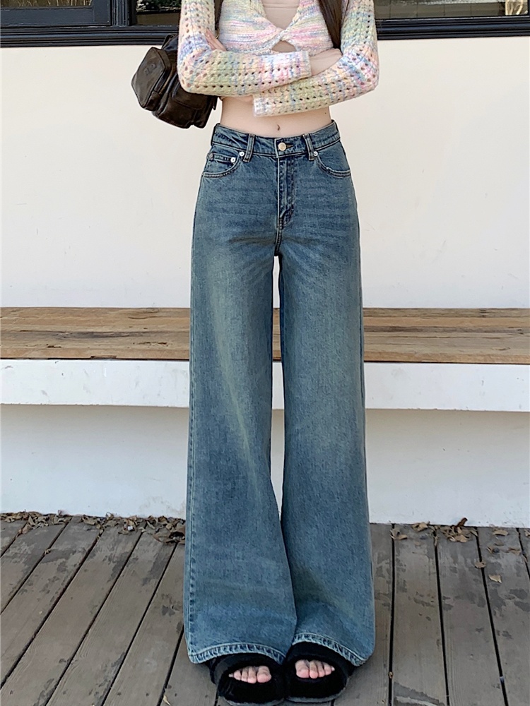 Mopping retro jeans straight loose wide leg pants for women