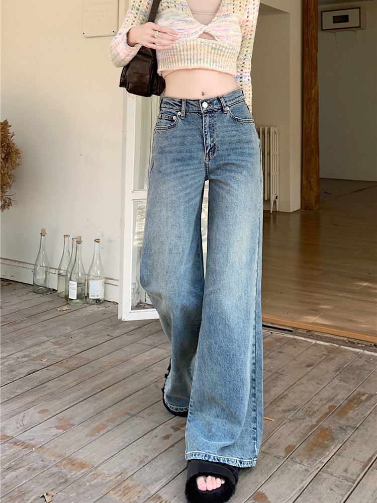 Mopping retro jeans straight loose wide leg pants for women