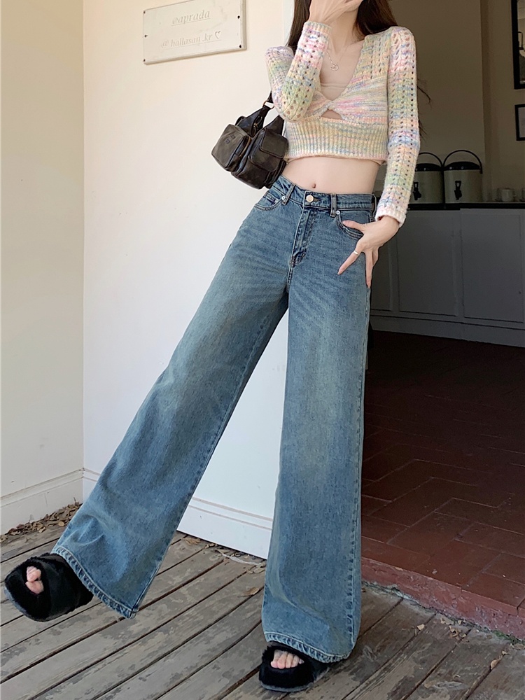 Mopping retro jeans straight loose wide leg pants for women