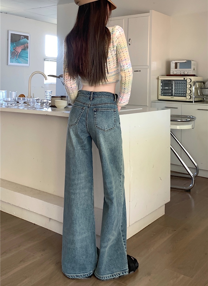 Mopping retro jeans straight loose wide leg pants for women