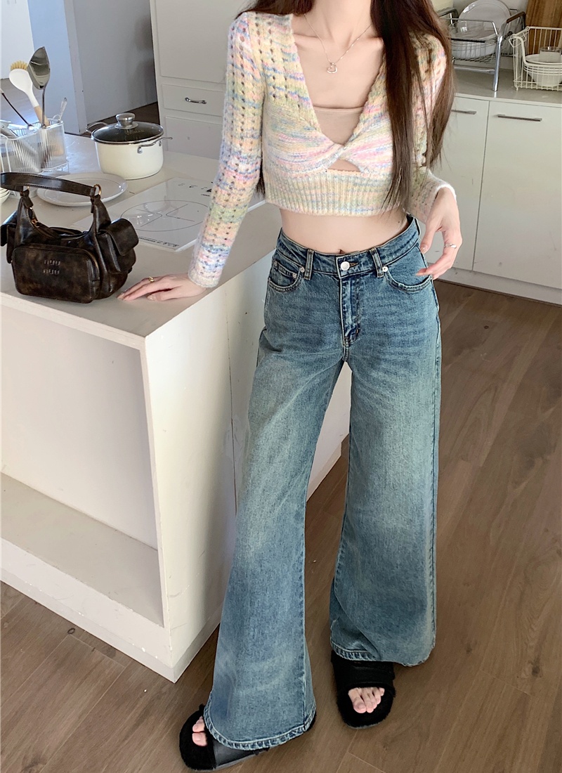 Mopping retro jeans straight loose wide leg pants for women