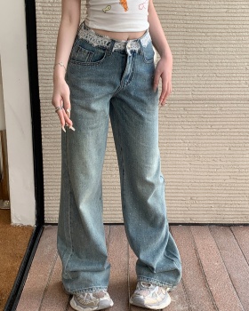 Small diamond jeans straight pants wide leg pants
