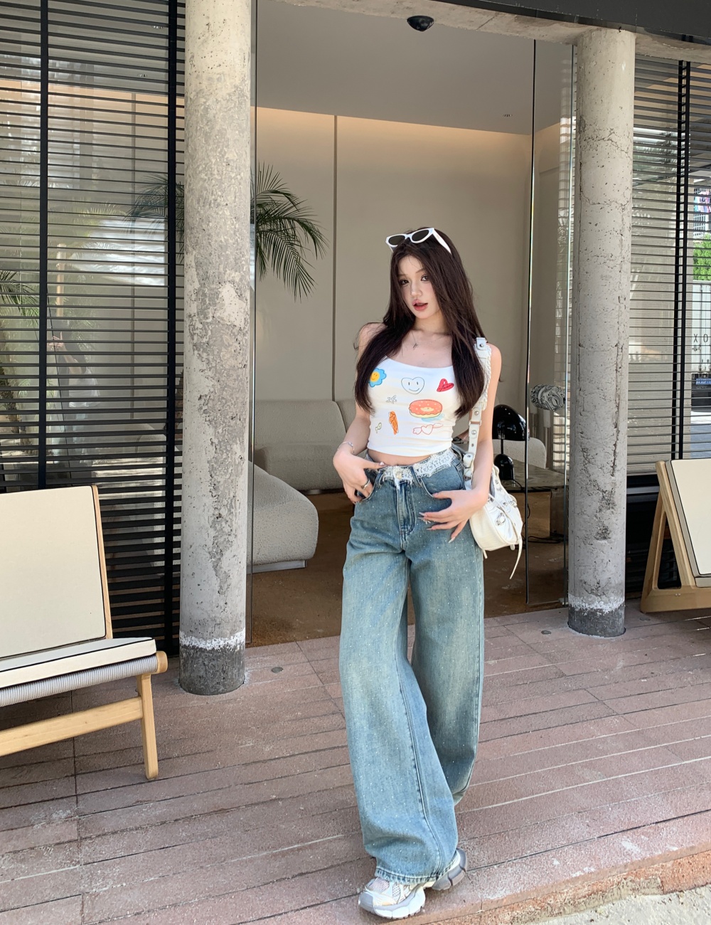 Small diamond jeans straight pants wide leg pants