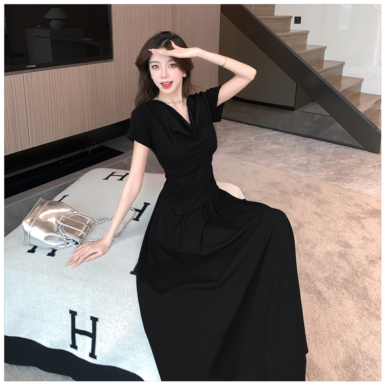 Temperament summer tops high waist pure T-shirt 2pcs set