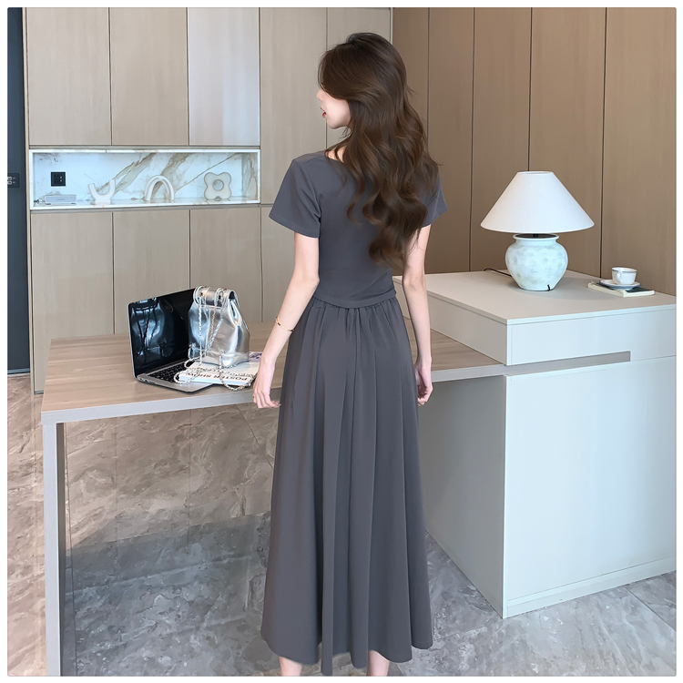 Temperament summer tops high waist pure T-shirt 2pcs set