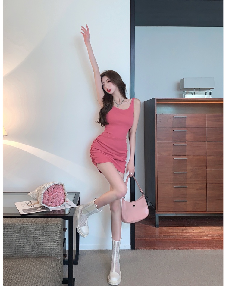 Enticement pink sleeveless dress summer sling dress for women