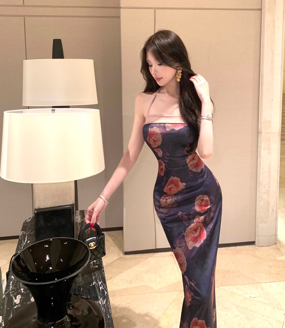 Printing slim dress sling cheongsam