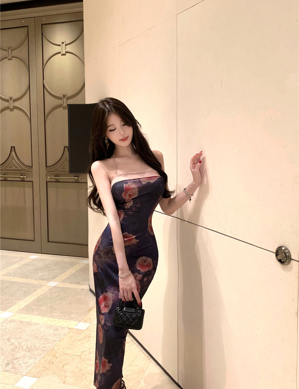 Printing slim dress sling cheongsam