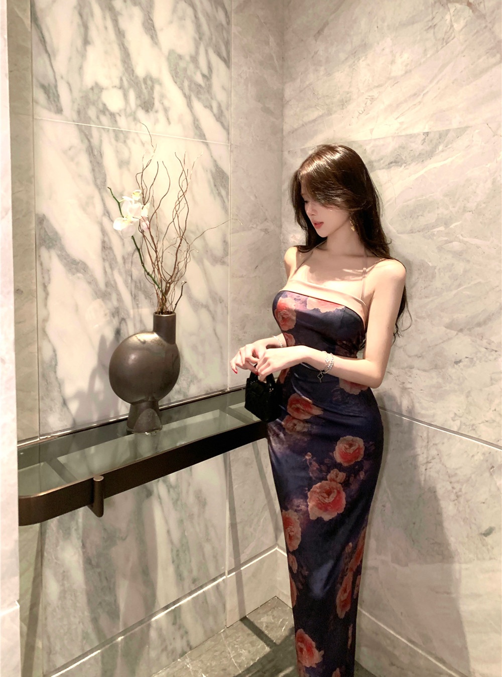 Printing slim dress sling cheongsam