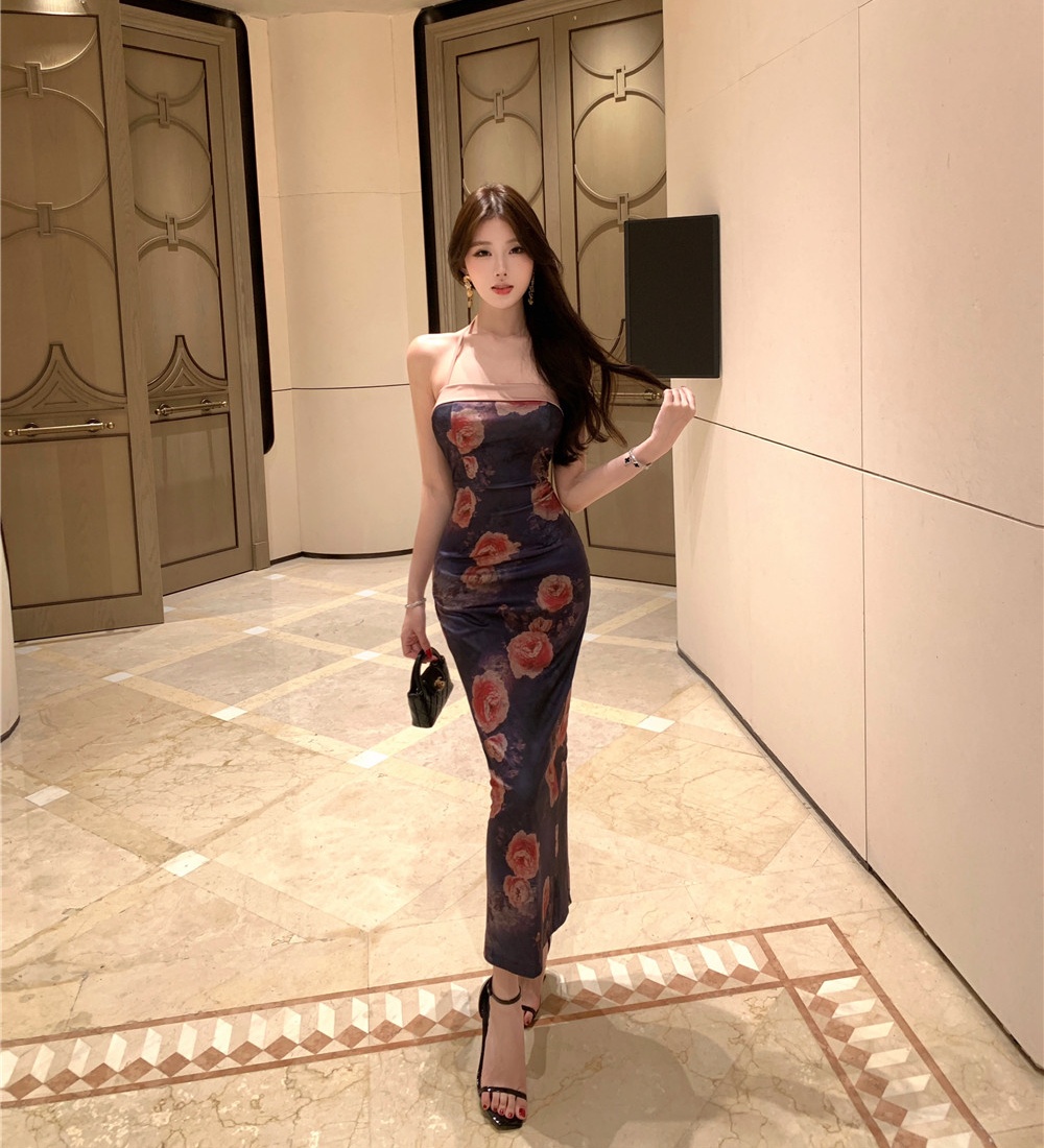 Printing slim dress sling cheongsam