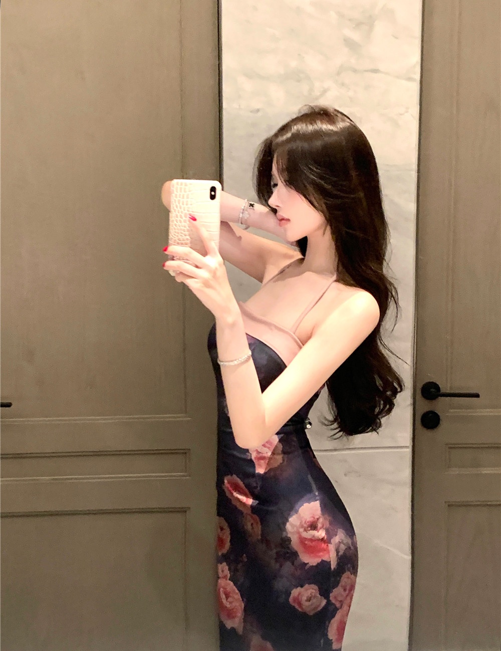 Printing slim dress sling cheongsam