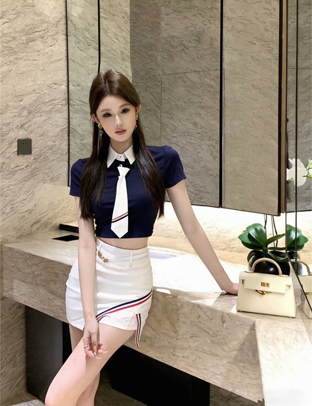 Short with belt tops lapel culottes a set