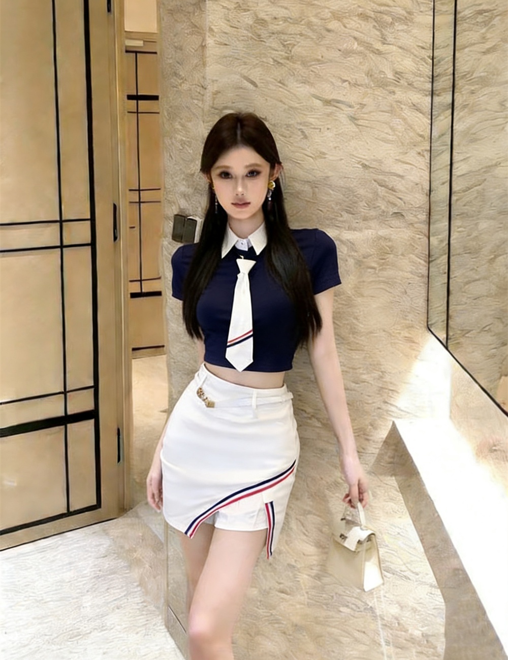 Short with belt tops lapel culottes a set