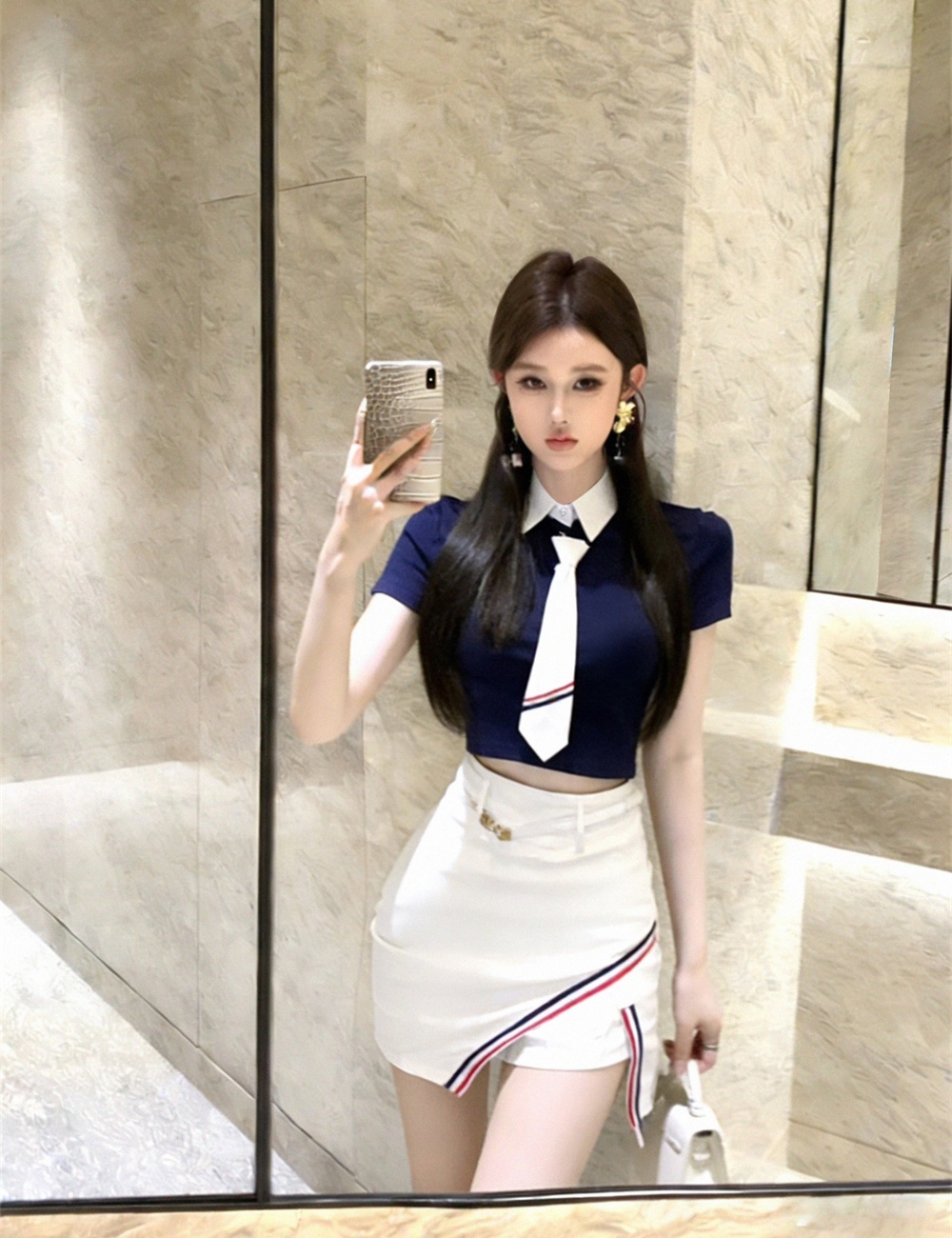 Short with belt tops lapel culottes a set