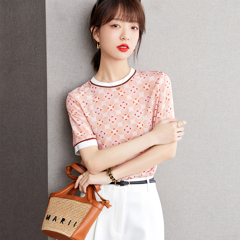 Short sleeve chiffon shirt real silk T-shirt