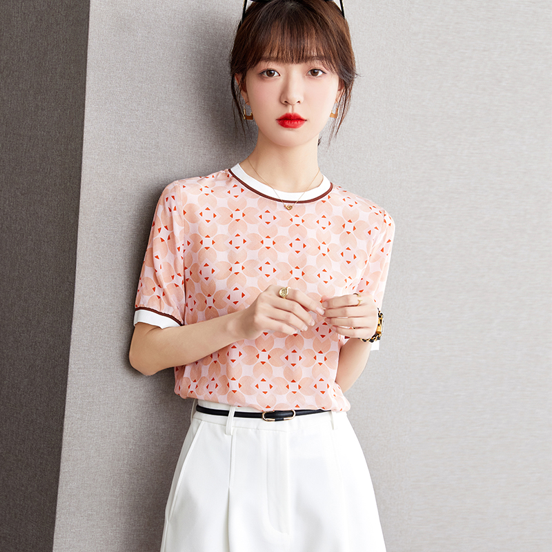 Short sleeve chiffon shirt real silk T-shirt